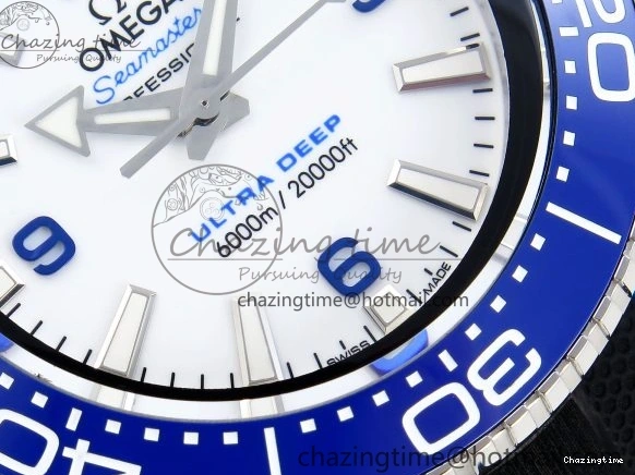 0506 SEAMASTER PLANET OCEAN 6000M ULTRA DEEP 45.5MM SS TF 1:1 BEST EDITION WHITE DIAL BLUE BEZEL ON RUBBER STRAP A SunProtective 7762